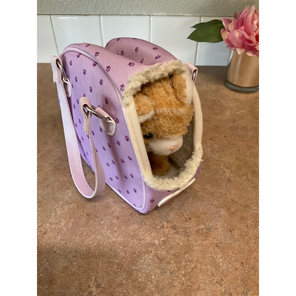 Our Generation Plush Orange Tabby Kitten and Purple Paw Print Pet Carrier Set